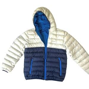 Eddie Bauer Kids Reversible Down Hooded Puffer Jacket Blue/Navy M 10/12